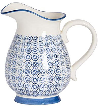 Große gemusterte Vase/Wasserkrug - Blauer Blumendruck - 2,2 Liter x1