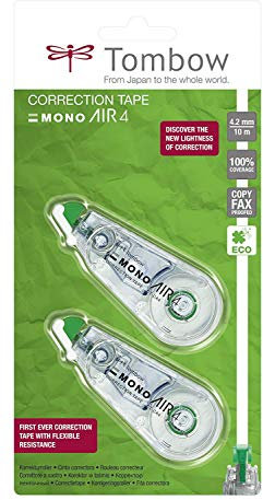 Tombow CT-CA4-2P Korrekturroller Mono air 4, seitliches Abrollen, 4,2 mm x 10 m, transparent, Zweierpack