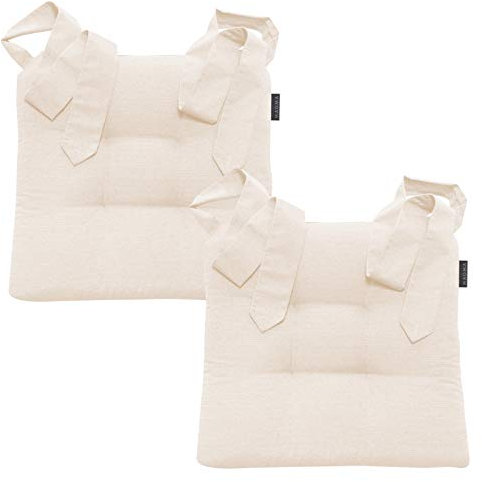 Magma Stuhlkissen mit Schleifenband - FINO Form 37-42cm x 46cm x 7cm - 2er Set - einfarbig - waschbar - viele Farben, Farbe:Magma_Elfenbein_081