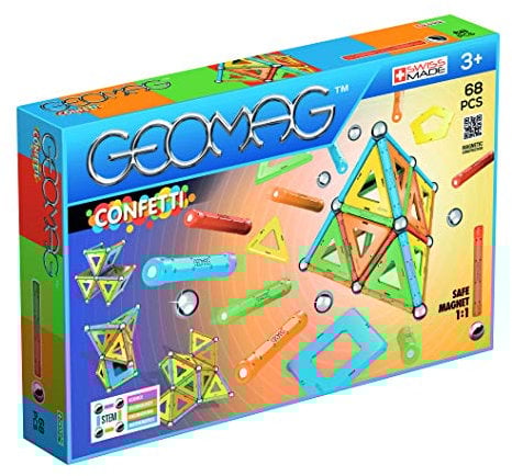 GEOMAG - CLASSIC CONFETTI - 68 Teile - Magnetische Baustein für Kinder ab 3 Jahren - Hergestellt in der Schweiz - Magnetisches Konstruktionsspielzeug mit 24 Stäben, 20 Kugeln, 24 Fliesen - STEM