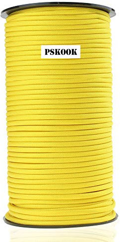 PSKOOK Paracord 550LB Multifunktion Paracord Rolle Zelt Seil Fallschirmschnur Paracord Ultimate Survival Parachute Cord Strapazierfähiges Lanyard 9 dreifach Stränge im Kern (Gelb, 31 m)