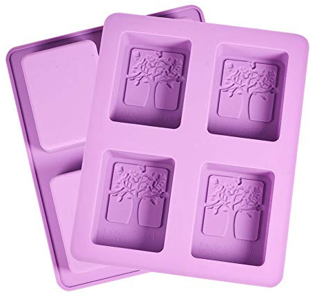 WANDIC - Molde para jabón de silicona, 2 unidades con 4 cavidades rectangulares del árbol de la vida, molde de resina para hacer jabón hecho a mano