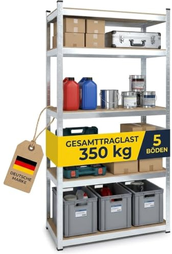 Rayonnage de stockage galvanisé MIDORI© de dimensions 170 x 80 x 30 cm et d'une capacité de charge de 350 kg | Étagères robustes en MDF à hauteur variable et bords arrondis