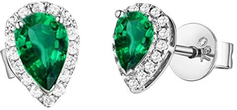 KnBoB Earrings Teardrop Shape Earrings Rose Gold with 0.5ct Green Emerald Earrings for Women 18K Gold
