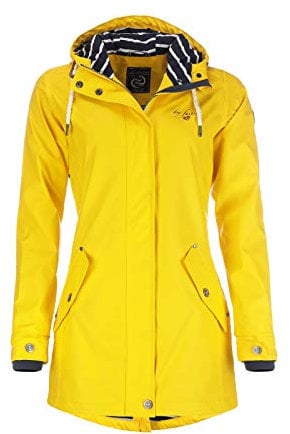 Dry Fashion Damen Regenmantel Kiel - Frauen Regenjacke Damen Jacke mit verstellbarer Kapuze Lang Winddicht Wasserdicht in Gelb Größe 52