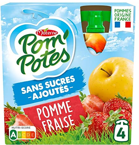 Pom'Potes - Ohne Zusatz von Zucker Apfelkompott Erdbeere 360g - Packung mit 4