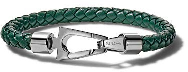 Bulova Jewelry Men's Marine Star Braided Leather Bracelet with Tuning Fork Clasp, L, Leather