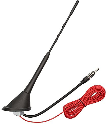 Audioproject A285 - Universal Auto-Antenne 24cm mit Fuß 16V Antennen-Stab + Verstärker 5m Stromkabel KFZ Dach Auto-Radio kompatibel mit VW Golf 4 5 6 Passat Polo Audi Opel Corsa Astra Ford BMW Mini