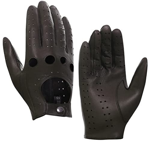 Harssidanzar Herren Autohandschuhe Lederhandschuhe Unliniert GM026D,Braun,Größe S