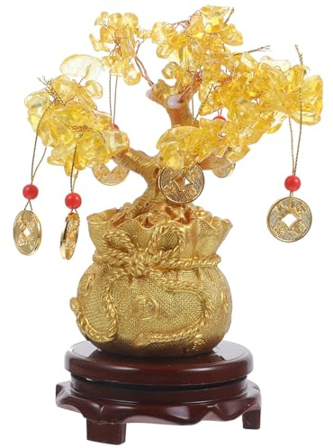 HEALLILY Geldbaum aus Naturglas, Quarz-Münzen, Zitrone, Geldbaum, Feng Shui, Bonsai, Ornamente, Glück, Reichtum und Erfolg, DIY-Dekoration