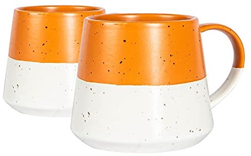 Nicola Spring Ceramic Coffee Mugs Set - 370ml - Pack of 2 Burnt Orange Dipped Flecked Stoneware Coffee Cups Dishwasher & Microwave Safe Large Tea Mugs for Hot Drinks, Hot Chocolate, Tea