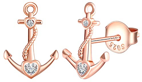 MicLee Ohrstecker 925 Sterling Silber Zirkonia Damen Einfach Anker Herz Ohrringe Ohrschmuck mit Geschenkbeutel Super Weihnachten Geschenk