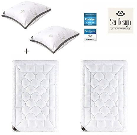 sei Design Kopfkissen SWAN | Kissenfüllung 100% Mikrofaser (2 Bettdecken 135x200 + 2 3D-Kopfkissen 80x80, Dreikammerkissen)