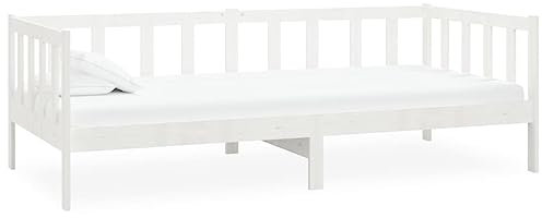 vidaXL Massivholz Kiefer Tagesbett Bettsofa Sofa Bett Einzelbett Sofabett Bettgestell Schlafsofa Gästebett Holzbett Massivholzbett Weiß 90x200cm