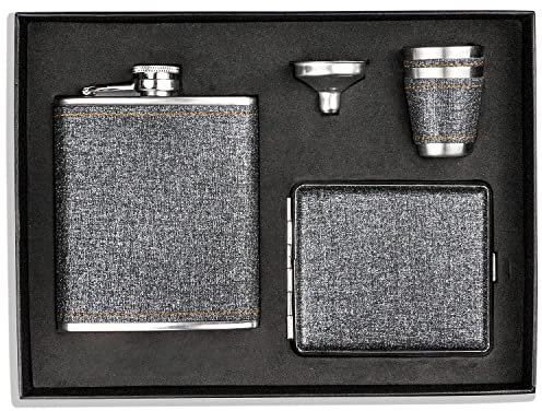 Ensemble de flacons de hanche Flacon de cadeaux en acier inoxydable pour hommes 7OZ Bar Party Camping Barbecue Flacon de poche portable Gris