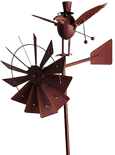 YAMO DUDO Girouette vintage en fer forgé de 150 cm, motif animal, toucan gentleman, décoration de jardin, girouette sur pied (couleur : marron)