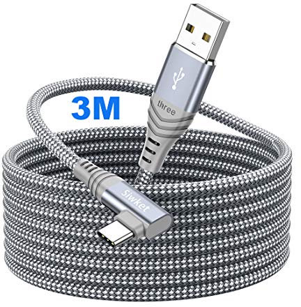 Siwket Cavo USB C con angolo di 90 gradi, 3 m, USB tipo C, cavo di ricarica rapido, intrecciato, compatibile con Samsung Galaxy S21 S20 S10 S9 S8 Plus, Note10/9/8,