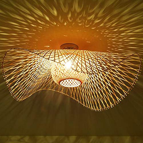 FUMIMID Plafonnier En Rotin De Bambou Naturel Rétro E27 Lampes Vintage Abat-Jour Tissé À La Main Salle À Manger Chambre Salon Plafonnier Cuisine Couloir Lustre Bureau Décoratif Lumiere Murale,55cm