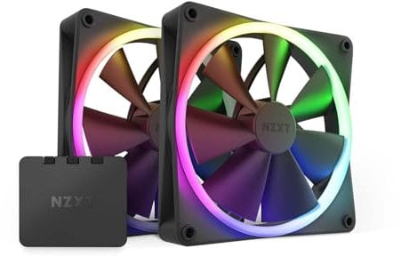NZXT F140 RGB Fans - RF-R14DF-B1 - Advanced Lighting Customization - Whisper Quiet Cooling - Twin (Fan & Controller INCLUDED) - 140mm Fan - Black