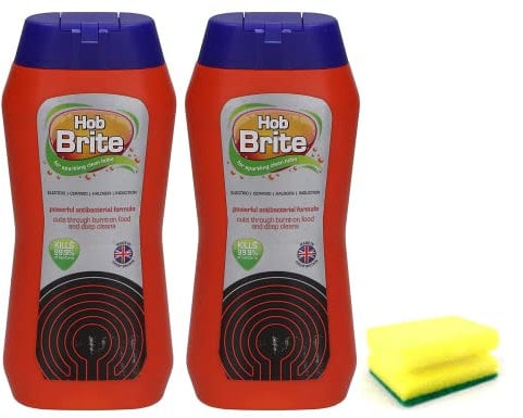 2X Hob Brite Hob Cleaner Lemon Sherbet (2X 250 ML), Ceramic, Electric, Halogen and Induction Hob Cream Cleaner with Degreaser Sponge- Packaging May Vary