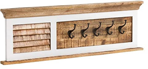 HOMELIV. Bahia Garderobenpaneel in weiß/natur, massives Mangoholz, im Landhausstil, Flur, das Highlight in Ihrer Garderobe, 120x16x40cm