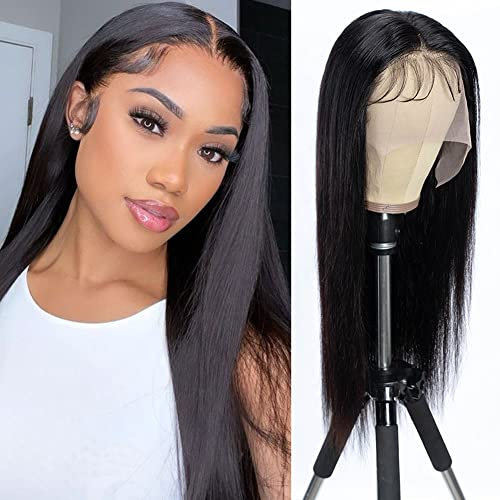 DÉBUT Lace Front Perücken Gerade Echthaarperücke 13x4 HD Transparente Lace Front 3D Perücke Brasilianische Echthaarperücke Für Schwarze Frauen Mit Babyhaar Vorgezupft 180% Dichte(60 cm, Schwarz)