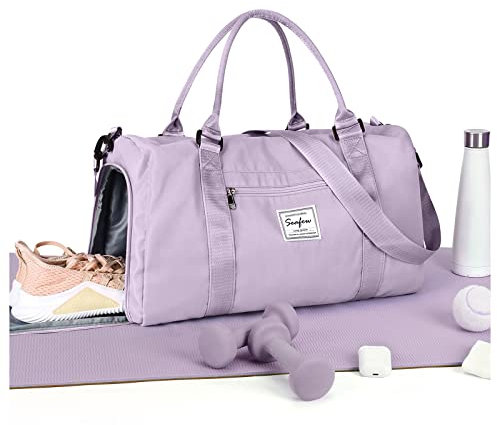 Sport Duffel Bag Damen, Sporttasche mit Nassfach&Schuhfach Reise Duffel Bags Übernachtungstasche Leichte wasserdichte Sporttasche Handgepäcktasche für Herren Wochenendtraining Schwimmen,Lila