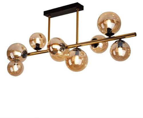 etc-shop Deckenlampe Glas Strahler Kugel Deckenleuchten Wohnzimmer Glaskugeln Esstisch, LED messing amber, 9 flammig, 3,5W 350lm 3000K, LxBxH 87x30x38 cm