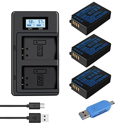 CITYORK Lot de 3 batteries EN-EL20 7,4 V 1280 mAh et chargeur LCD pour Nikon Coolpix P950, Coolpix P1000, Coolpix A, Nikon 1 AW1, Nikon 1 J1, Nikon 1 J2, Nikon 1 J3, Nikon 1 S1, Nikon 1 V3