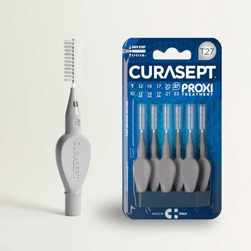 CURASEPT Scovolini Dentali Originali | Spazzolini interdentali Proxi T27 (filo 2,7mm) | Grigio | Pulizia Profonda della Placca | Setole Nylon Ultra-flesse, Manico Ergonomico | 6 pz x confezione