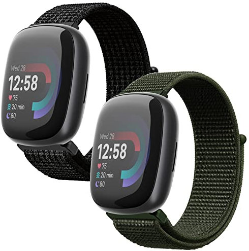 Th-some Armband Kompatibel mit Fitbit Versa 3/Fitbit Versa 4, 2pcs Nylon Ersatzarmband Kompatibel mit Fitbit Versa 4/Fitbit Versa 3 Verstellbares Sport Uhrenarmband für Damen Herren