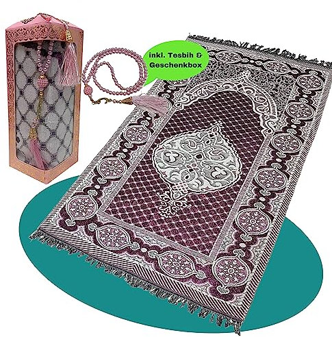 Home of Islam® Gebetsteppich - inkl. Tesbih in Geschenk Verpackung - Gebetsteppich Islam – Seccade Praktisch, klein verpackt als Islamische Geschenke (Rosa)