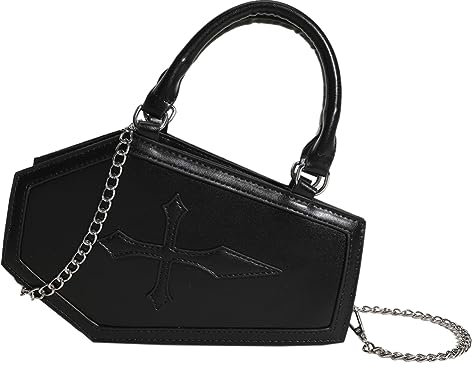 HIMS Halloween Umhängetasche,Sarg Form Goth Taschen,Gothic Tasche Crossbody Bag,Halloween Gothic Sarg Handtasche,Halloween Hobo Tasche mit Ketten für Frauen Mädchen Mottoparty
