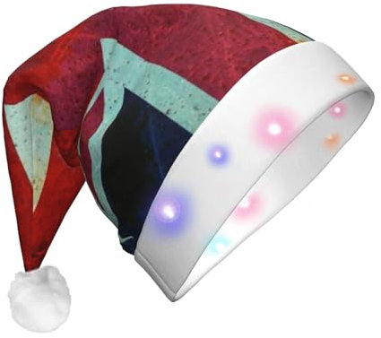 BONDIJ Weihnachtsmütze im Vintage-Stil, britische Flagge, bedruckt, Weihnachtsmannmütze für Unisex-Erwachsene, Plüsch, Weihnachtsmütze für festliche Partys