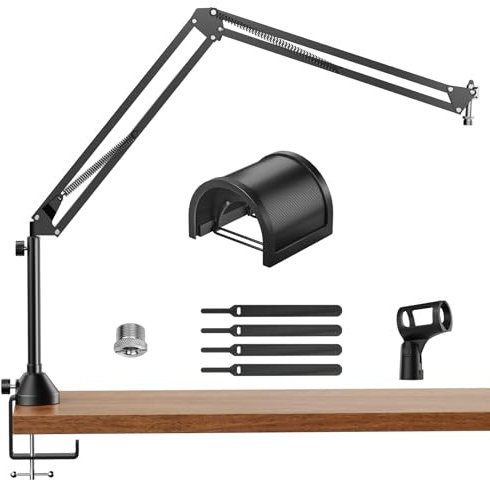 TONOR Microphone Boom Arm with High Riser, Adjustable Mic Stand, Arm with Extra-large Pop Filter, Perfect for Podcasts, Streaming, Gaming,Office, Recording, Upgraded Model, Heights Extensions, T10L+
