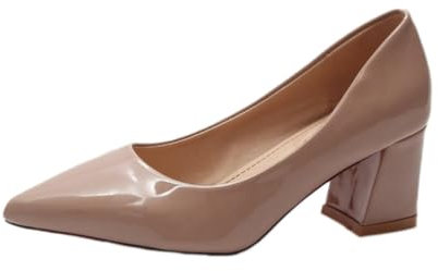 ticticlily Damen Klassische Pumps mit Blockabsatz Lack Hohe Schuhe mit Dicker Absatz C Rosa 40 EU