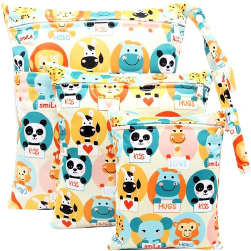 FenFang Windeltasche Wetbag, 3 Stück Stoffwindeln Nasstaschen, Nasssack Wäschebeutel Kindergarten, Wickeltasche Naßtasche Nassbeutel Organiser Beutel Wiederverwendbare wasserdichte Waschbar (Orange)