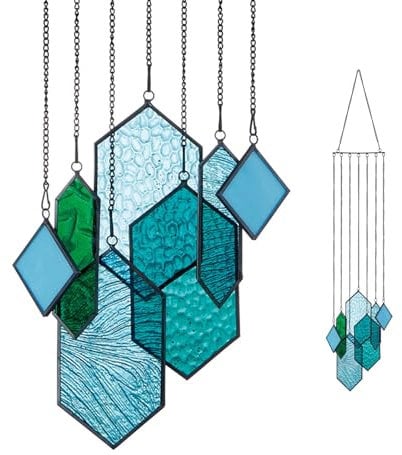 Buntglas, Fensterdekoration, Sonnenfänger aus Buntglas, modernes Design, Heimdekoration, Geschenke für Paare (blau-grün)