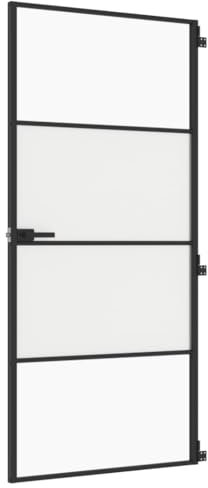 vidaXL Puerta Interior Delgada, Puerta de Panel, Panel de Privacidad, Puerta Decorativa para Dormitorio Baño, Vidrio y Aluminio Negra
