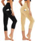 AMIYOYO Capri Leggings Damen mit Taschen 3/4 Sport Leggins High Waist Sporthose Blickdicht Elastisch 7/8 Yoga Hose Fitness Laufen für Outdoor 2er Pack(Schwarz+Beige,S-M=DE34-40)