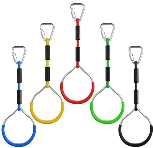 PELLOR 5 PCS Kids Gymnastic Rings, Multifunctional Gym Rings, Backyard Playground Play Sets for Obstacle Training