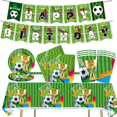 42 Stück Fußball Partygeschirr Set, Weltmeisterschaft Fussball Deko Geburtstag Pappteller Party Set, Fußball Thema Partygeschirr für Weltmeisterschaft Party Geburtstag Junge Kinder (10 Gäste)
