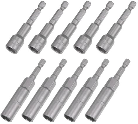 sourcing map 10mm Hexagonal Deep Socket 80mm/3.15, 10mm Nut Setter Driver Drill Bit Magnetic 65mm/2.56, 1/4 Hex Shank Quick-Change Impact Driver Bit Set Nut Driver Set Wrench
