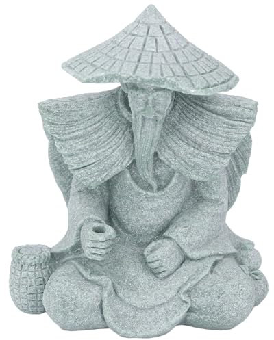Figurine de Pêcheur en Résine Chinois Assis, Statue de Jardin de Pêche Assis, Figurine de Vieil Homme pour Micro Paysage Aquarium