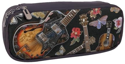 JCVOTREL Federmäppchen aus Leder mit Hippie-Muster, mit Reißverschluss, für Schule, Reisen, Büro, Gitarren, Einheitsgröße, Kosmetiktasche