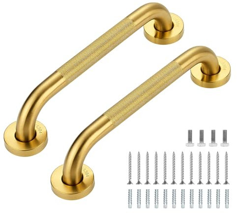 Grab Bars for Shower, 2 Pack 12-Inch Anti Slip Shower Handles for Elderly, Safety Shower Grab Bar, Stainless Steel Handicap Grab Bars for Bathroom,Toilet (Gold, 1 Diameter)