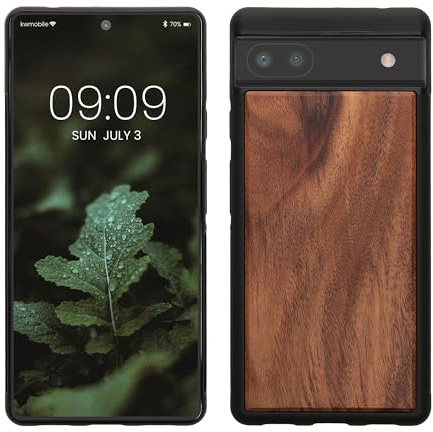 kwmobile Hülle kompatibel mit Google Pixel 6a Hülle - Holz Case - stoßfestes Handy Cover - TPU Handyhülle in Vintage Braun Braun Akazienholz