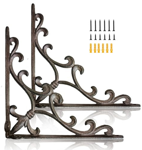 Regalhalterungen aus Gusseisen, viktorianisch, 240 x 240 mm, dekorative Regalhalterung, Schmiedeeisen-Eckwinkel, Wanddekoration, moderne Regalhalterung für selbstgemachte schwebende Regale, 2 Stück