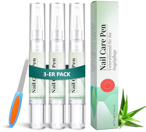3 Stück Nail Care Pen, Nagelpflegestift für gepflegte Fingernägel & Fußnägel mit Teebaumöl, Vitamin E & Aloe Vera