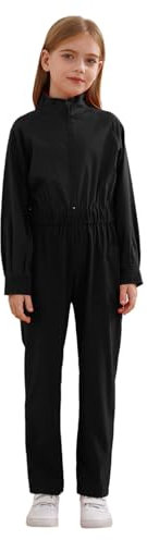 Jugaoge Mädchen Arbeitsoverall Langarm Coverall Baumwolle Overall Elastische Taille Arbeitsanzug Schutzanzug mit Taschen Halloween Outfits Schwarz 146-152